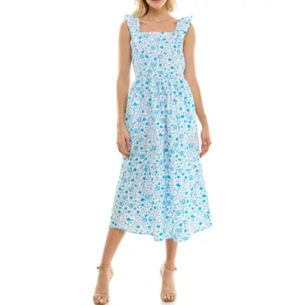Draper James Women's Flutter Strap Smocked Midi Dress Size Med